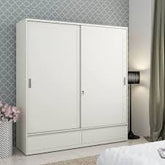 True living 2 Door Sliding White wardrobe Laminated Finish & PU Finish (3 Ft*2 Ft*8 Ft)
